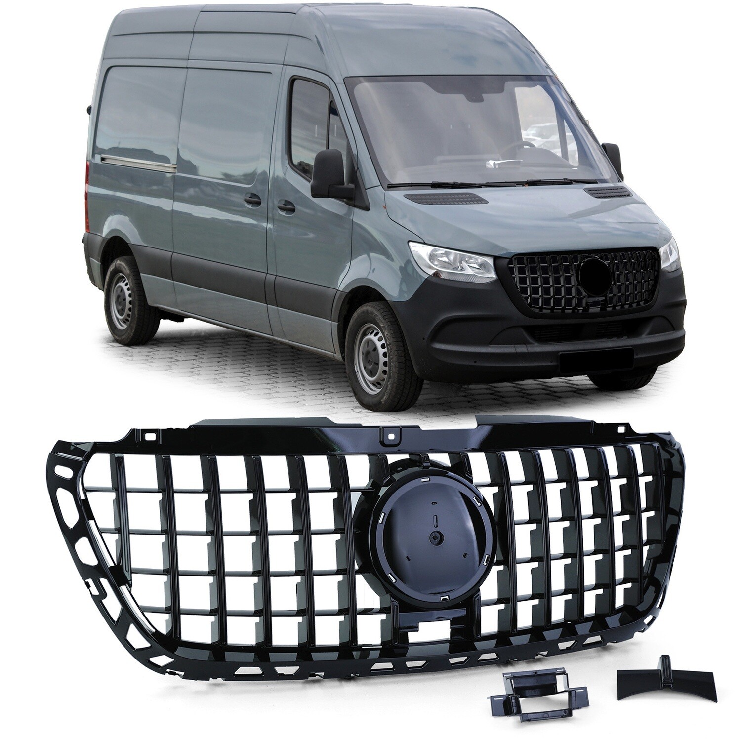 Calandre sport look Panamericana noir brillant pour Mercedes Sprinter 907 910 à partir de 2018