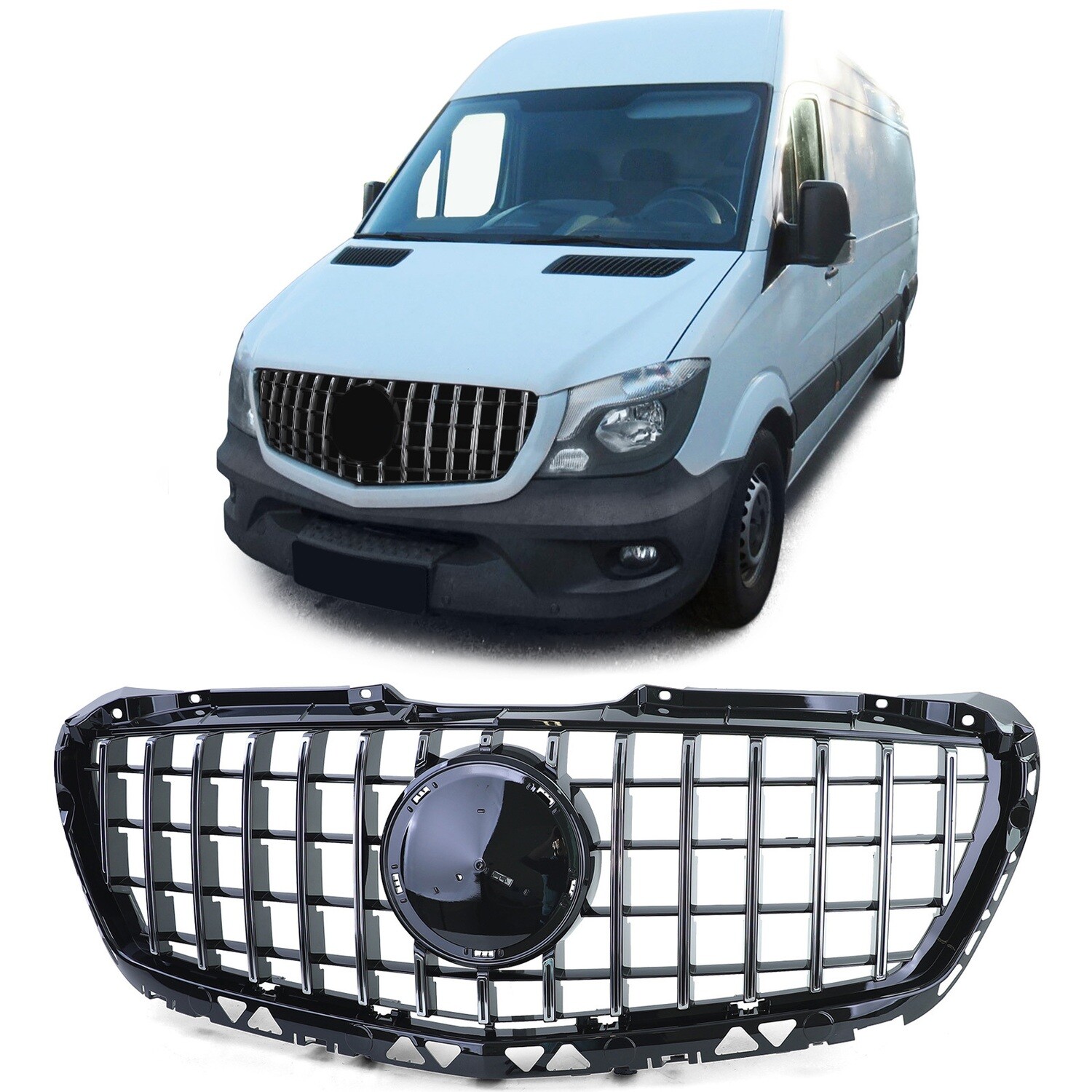 Calandre Panamericana noir brillant et chrome pour Mercedes Sprinter W906 Facelift 2013-2018