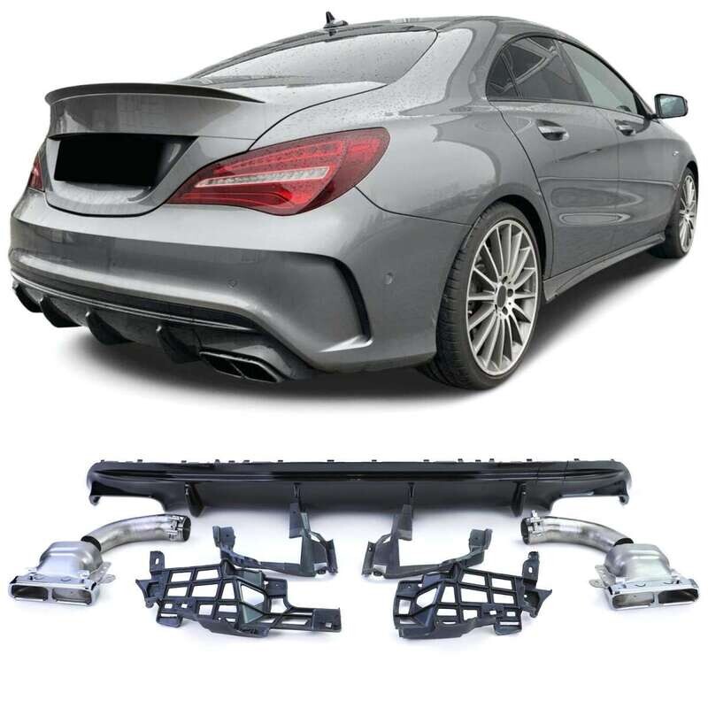Diffuseur arrière sport noir avec sorties chromées pour Mercedes CLA C117 2013-2019