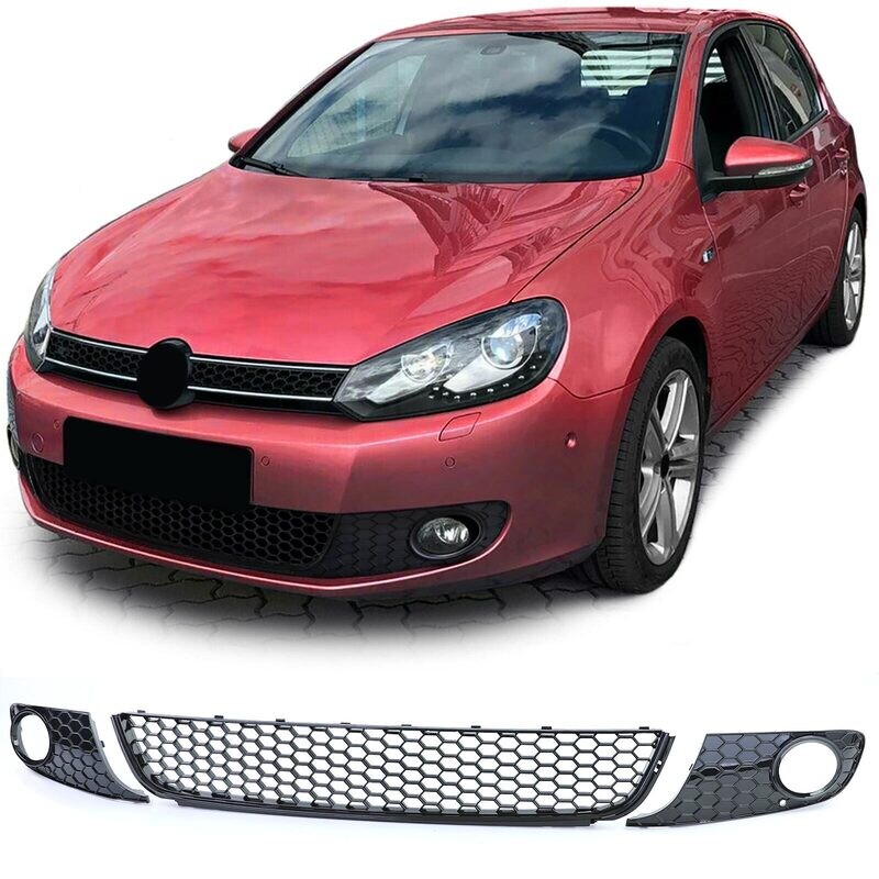 Grille de pare-chocs + cache NSW nid d'abeille noir brillant pour VW Golf 6 2008-2013