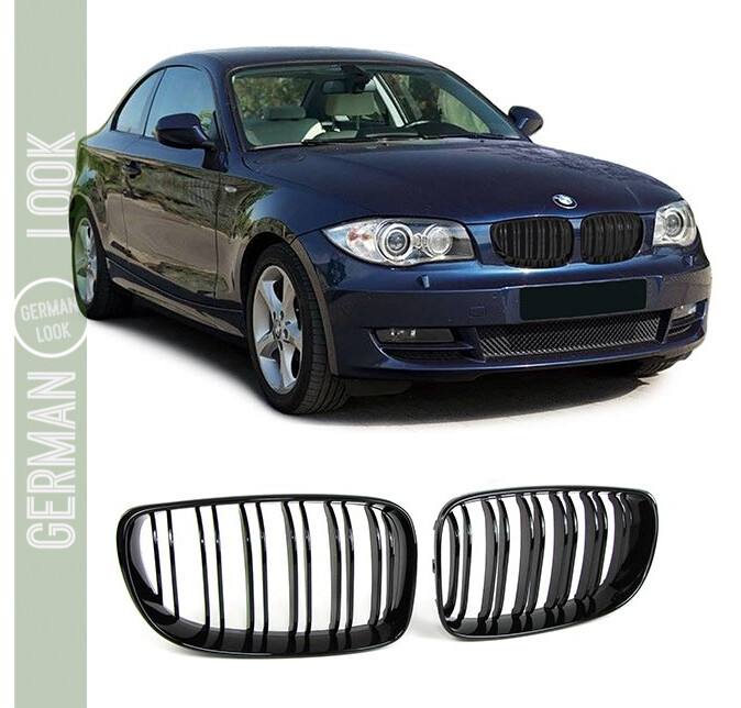 Calandre double lame BMW Série 1 E81 E82 E87 E88 noir brillant Calandre double lame BMW Série 1 E81 E82 E87 E88 noir brillant