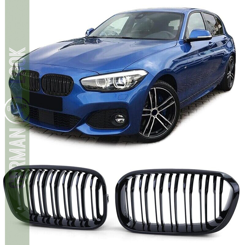 Calandre double lame pour BMW Série 1 F20 F21 2015-2019 noir brillant