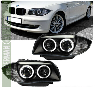 Paire de phares Angel Eyes look Pack M Performance pour BMW E81 E87 E82 E88 2004 - 2011