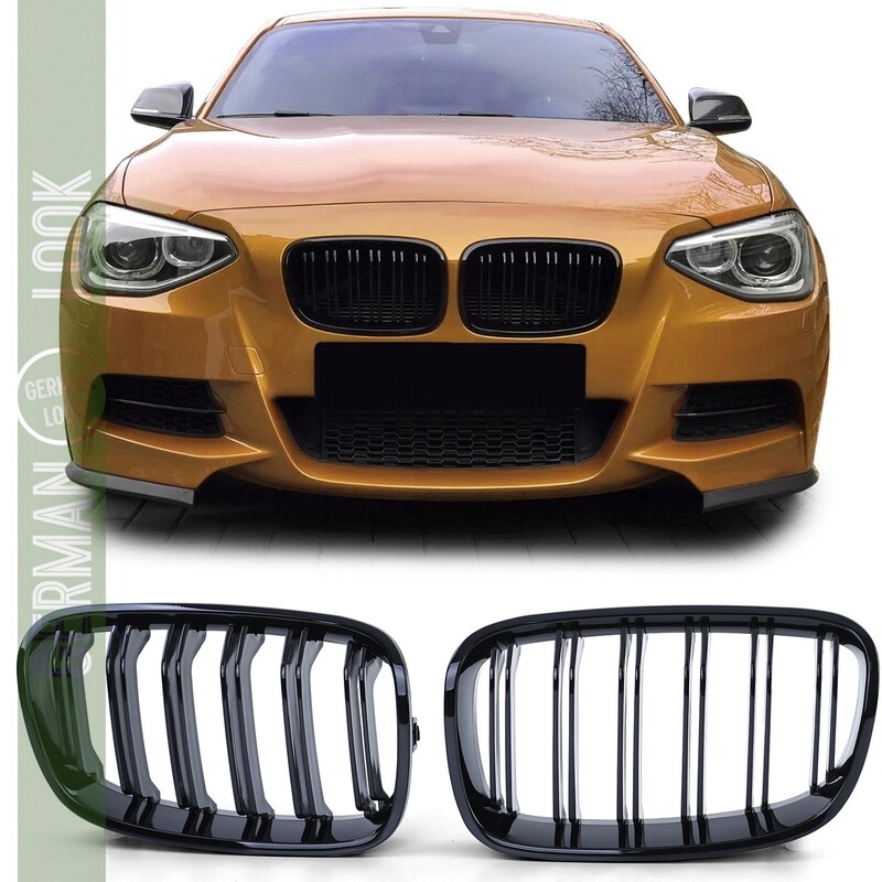 Calandre double lame pour BMW Série 1 F20 F21 2011-2015 noir brilant