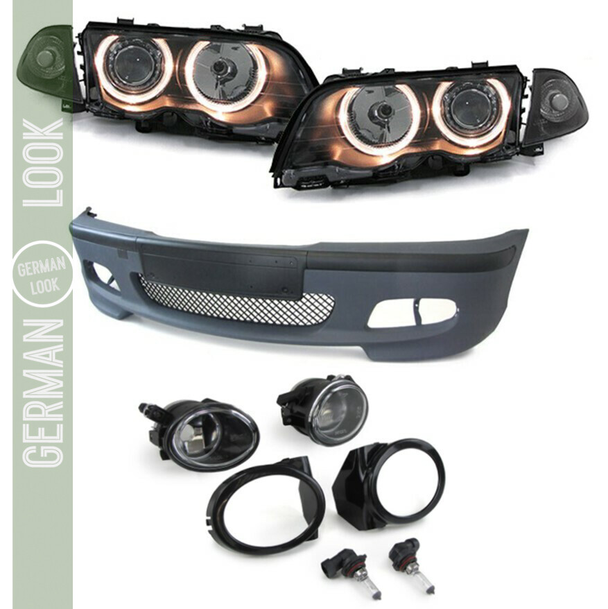 Pack Pare-chocs avant Look Pack M M2 + Phares angel eyes + antibrouillards pour BMW Série 3 E46 Berline et Touring Phase 1
