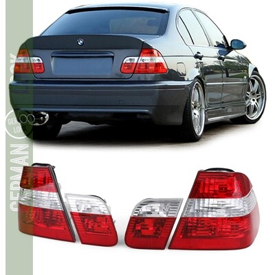 Paire de feux arrière rouge clairs pour BMW Série 3 E46 Berline Phase 2 2001 - 2005