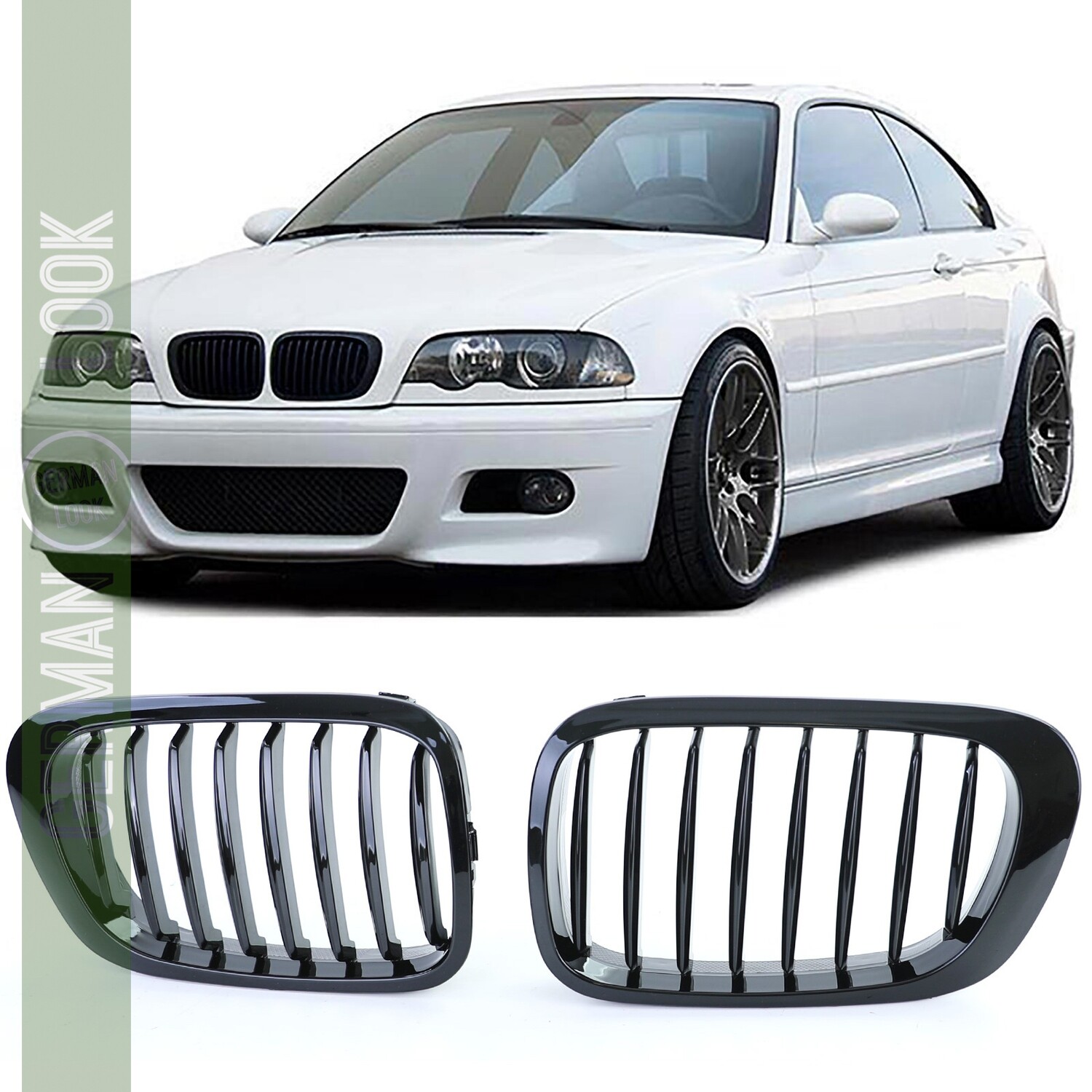 Calandre pour BMW Série 3 E46 Coupé Cabriolet 1998-2003 noir brillant