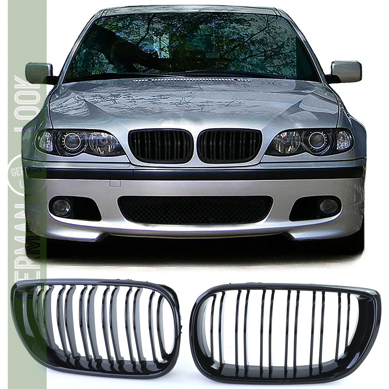Calandre pour BMW Série 3 E46 Berline et Touring 2001-2005 noir brillant