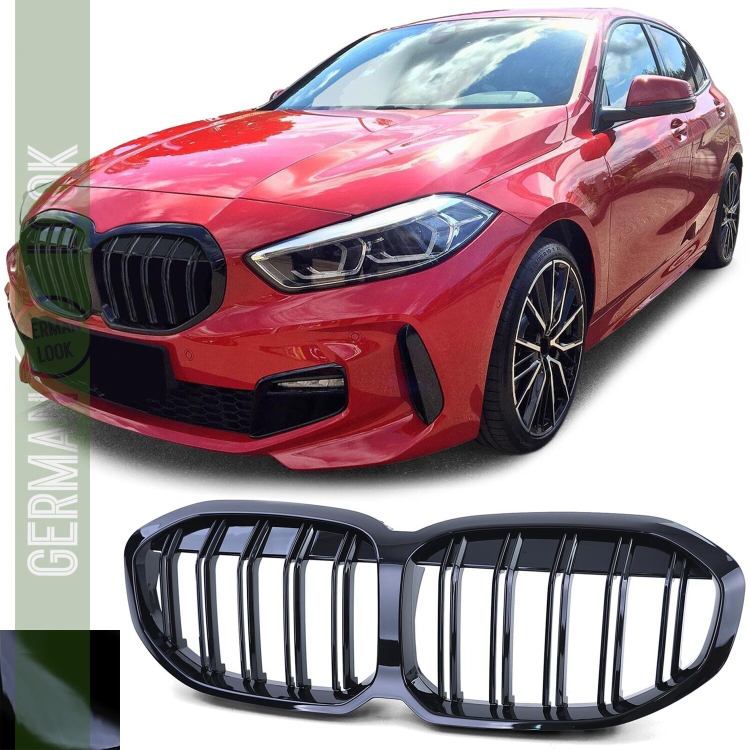Calandre double lame pour BMW Série 1 F40 noir brillant