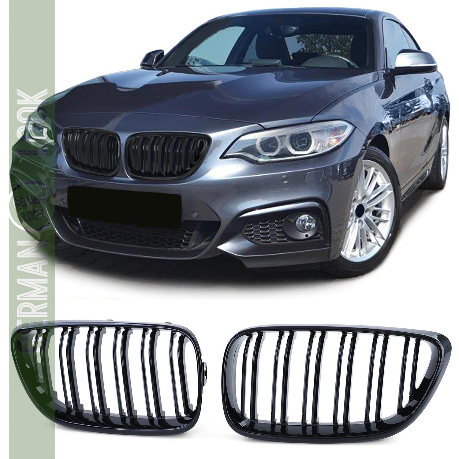 Calandre double lame pour BMW Série 2 F22 F23 noir brillant