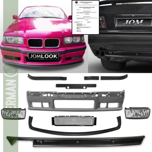 Kit de pare-chocs avant M + lame avant + antibrouillards + diffuseur arrière M pour BMW Série 3 E36