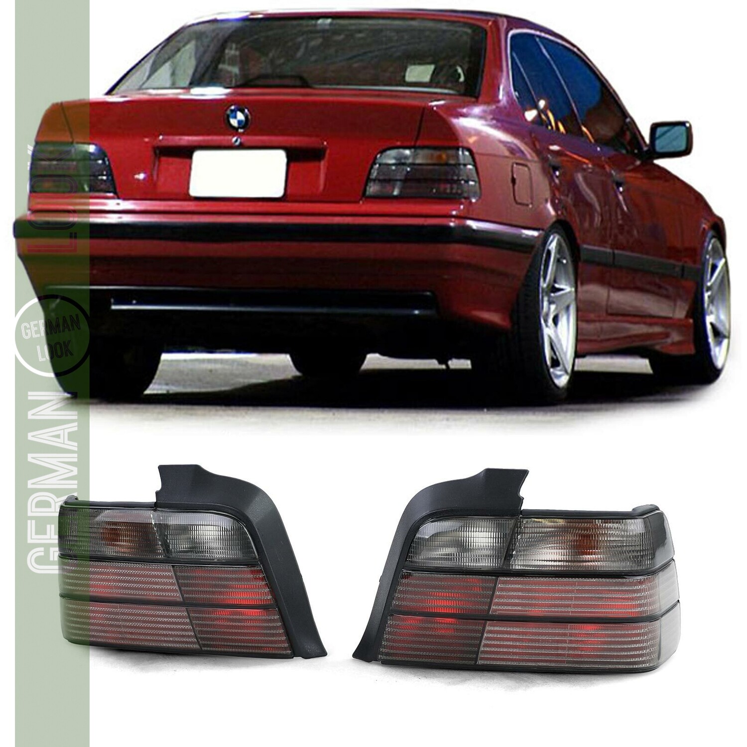 Paire de feux arrière fumés noir pour BMW Serie 3 E36 berline 1990 - 1998