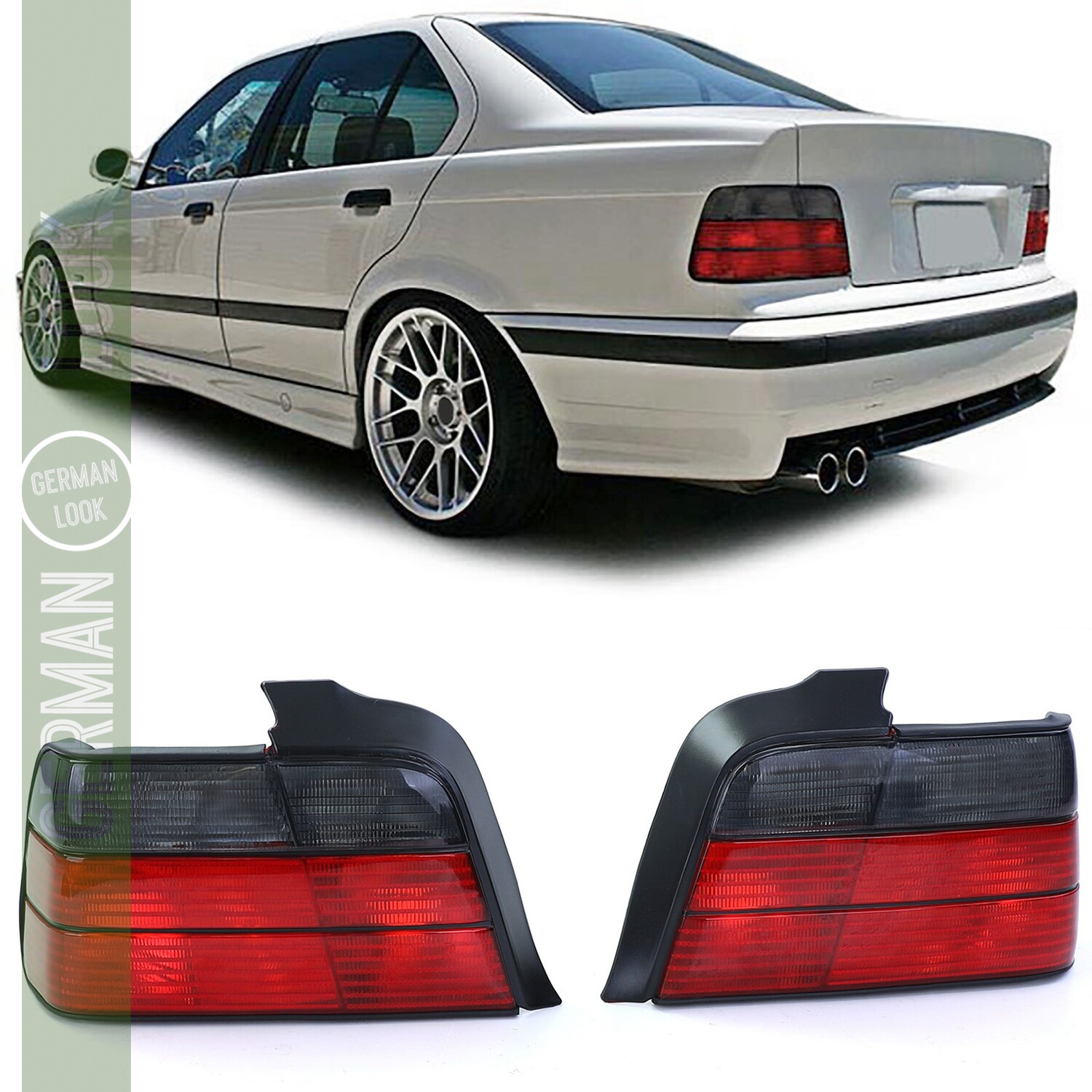 Paire de feux arrière noir et rouge pour BMW Série 3 E36 Berline 1990-1999