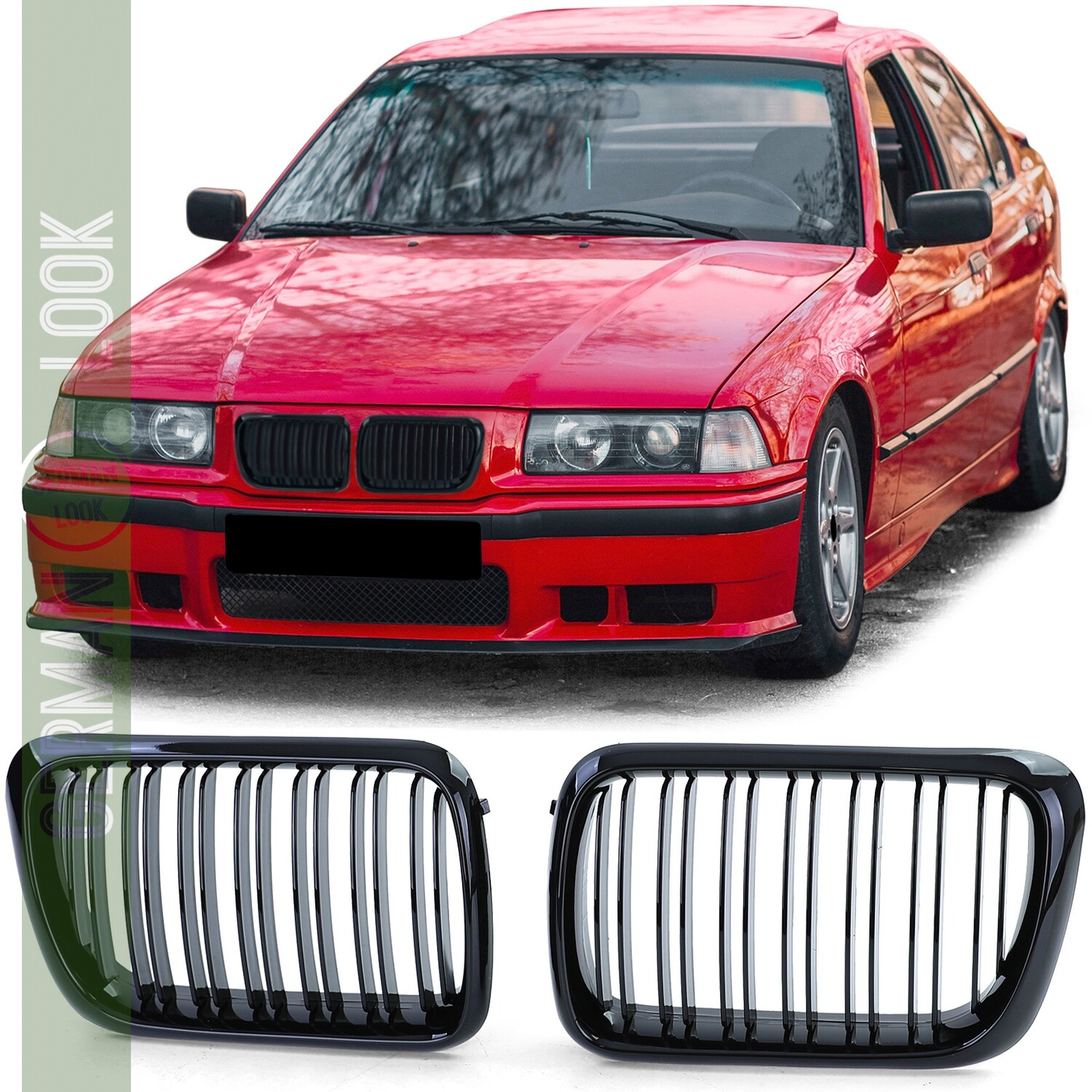 Calandre double lame pour BMW Série 3 E36 1996-1999 noir brillant