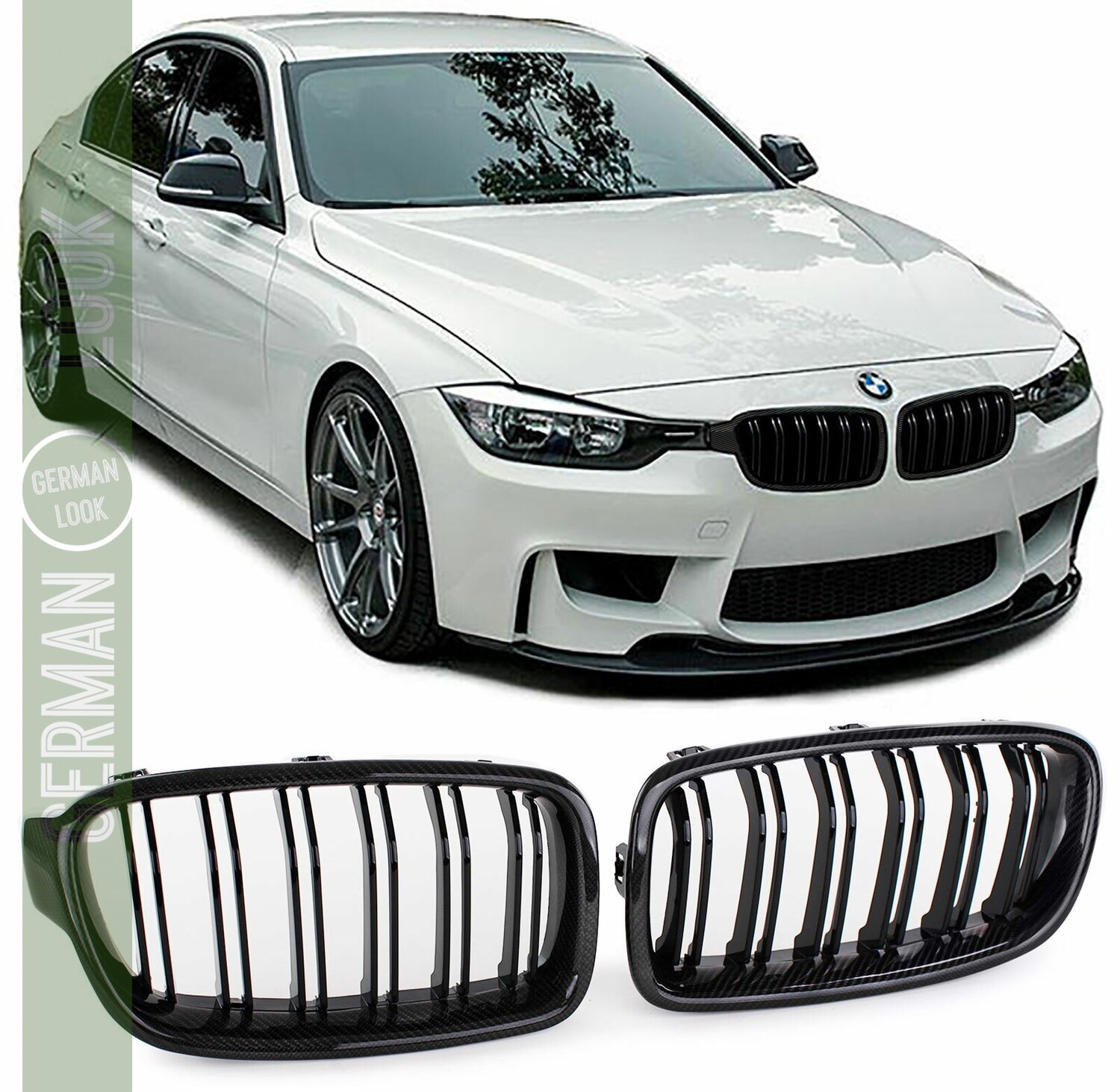 Calandre​ double lame BMW Série 3 F30 F31 2011-2019 véritable carbone