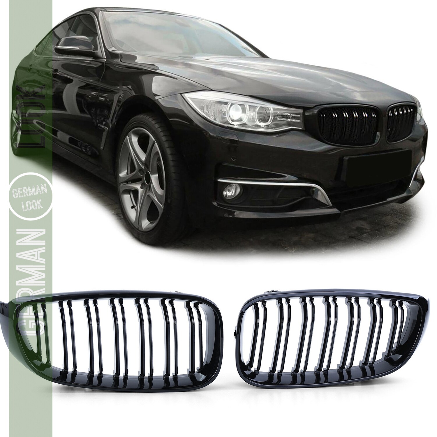 Calandre double lame pour BMW Série 3 GT F34 noir brillant