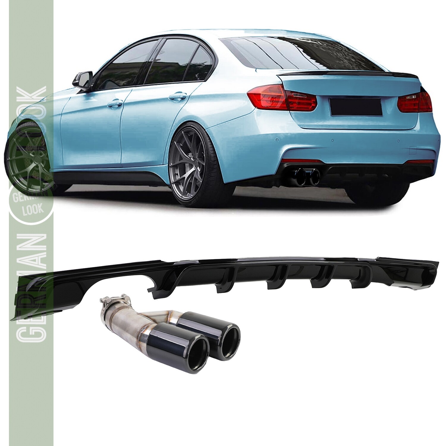 Diffuseur arrière Performance pour BMW Série 3 F30 noir brillant + échappement