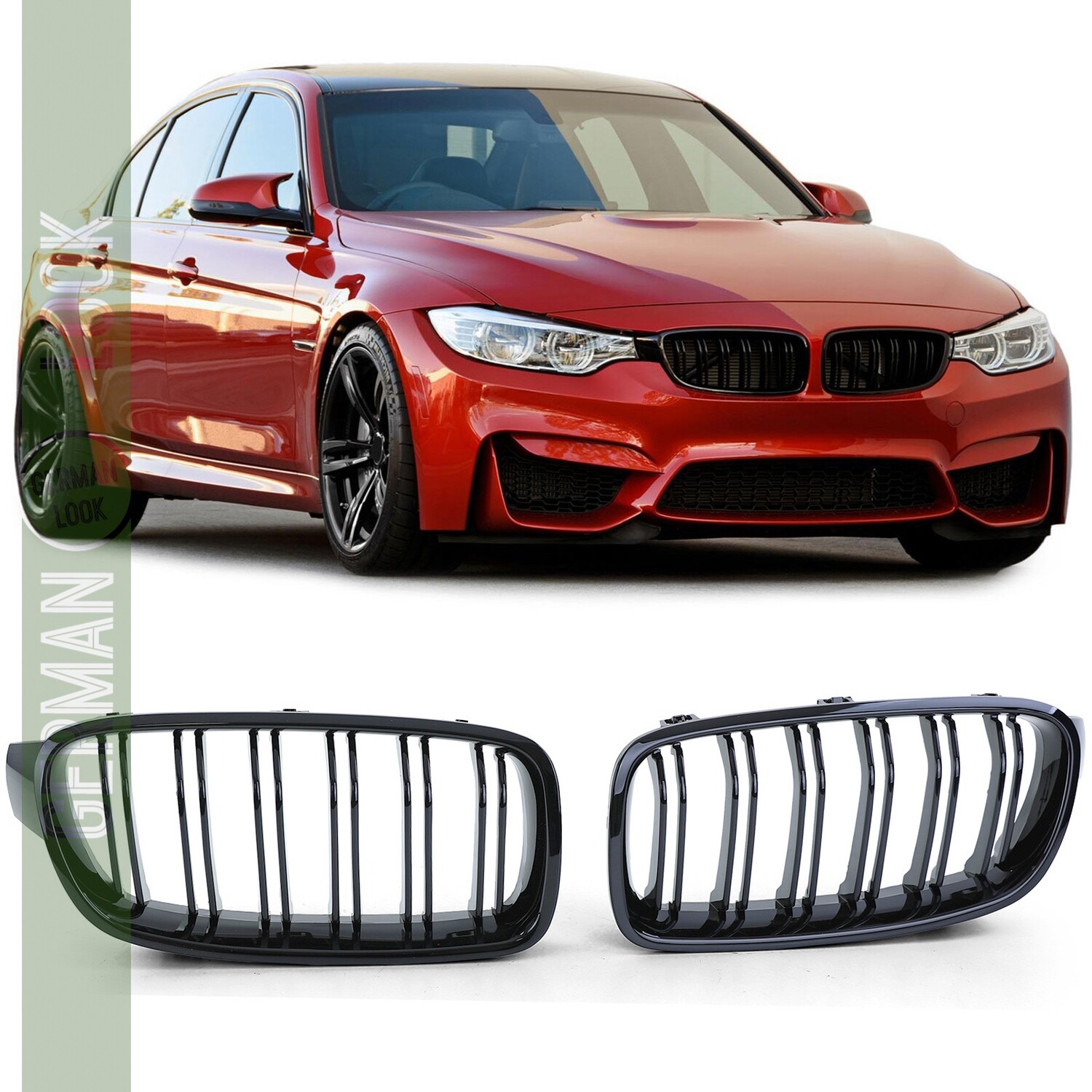 Calandre double lame pour BMW Série 3 F30 F31 2011-2019 noir brillant