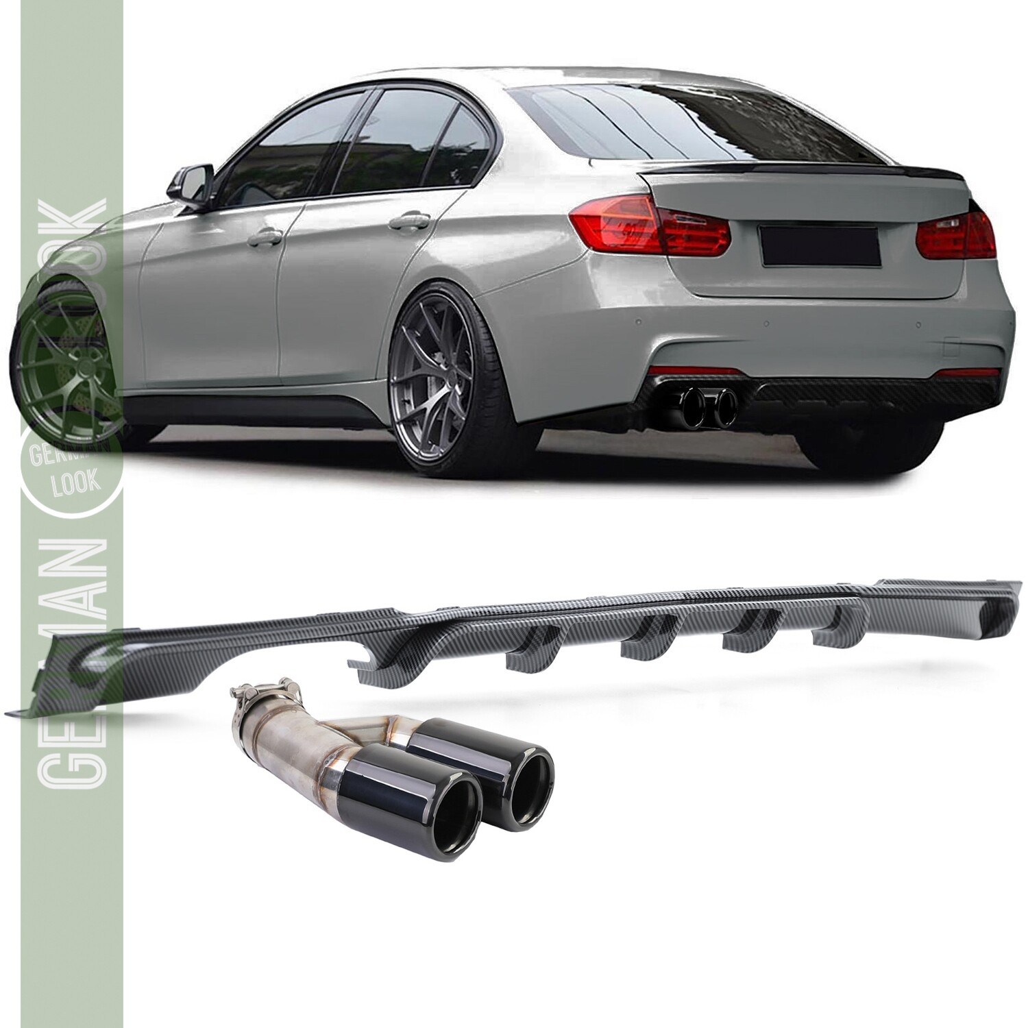 Diffuseur arrière Performance pour BMW Série 3 F30 look carbone + échappement