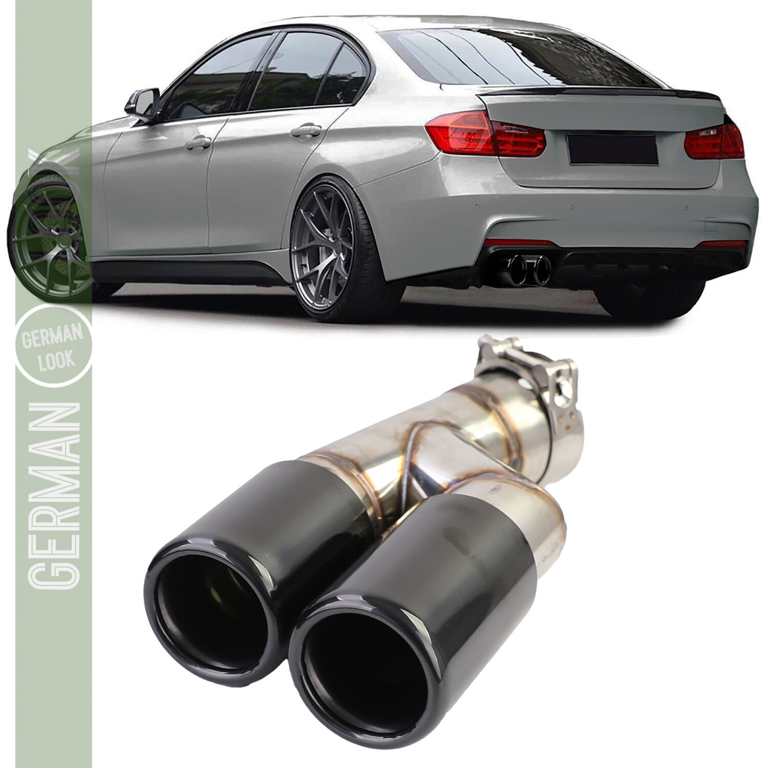 Pot d'échappement double tube noir brillant pour BMW Série 3 F30 F31 316 318 320