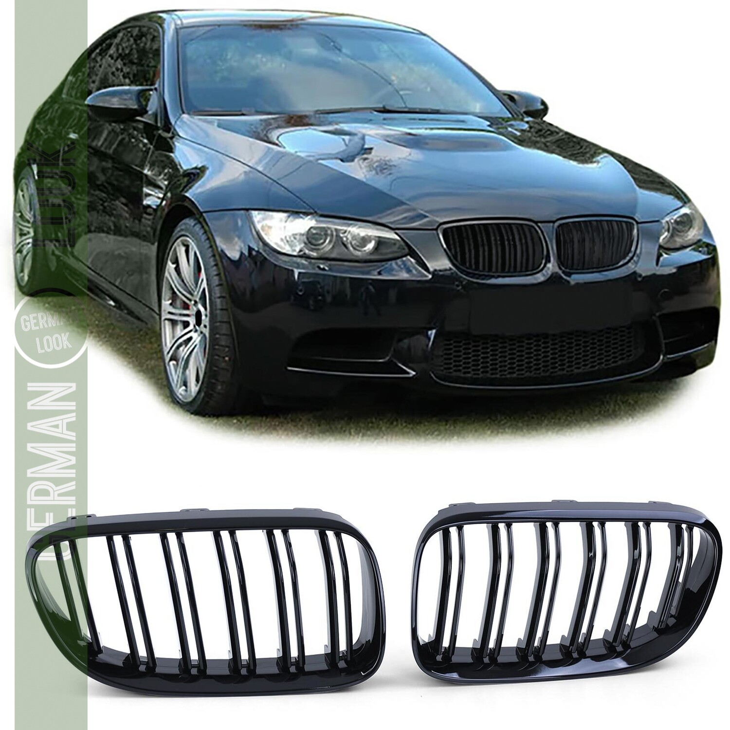 Calandre double lame pour BMW Série 3 E92 E93 2010-2013 noir brillant
