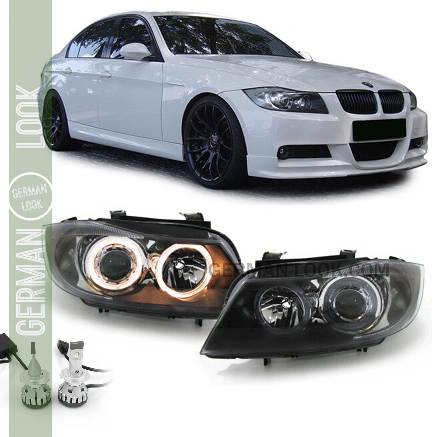 Paire de phares Angel Eyes avant pour BMW Série 3 E90 E91 2005 - 2008