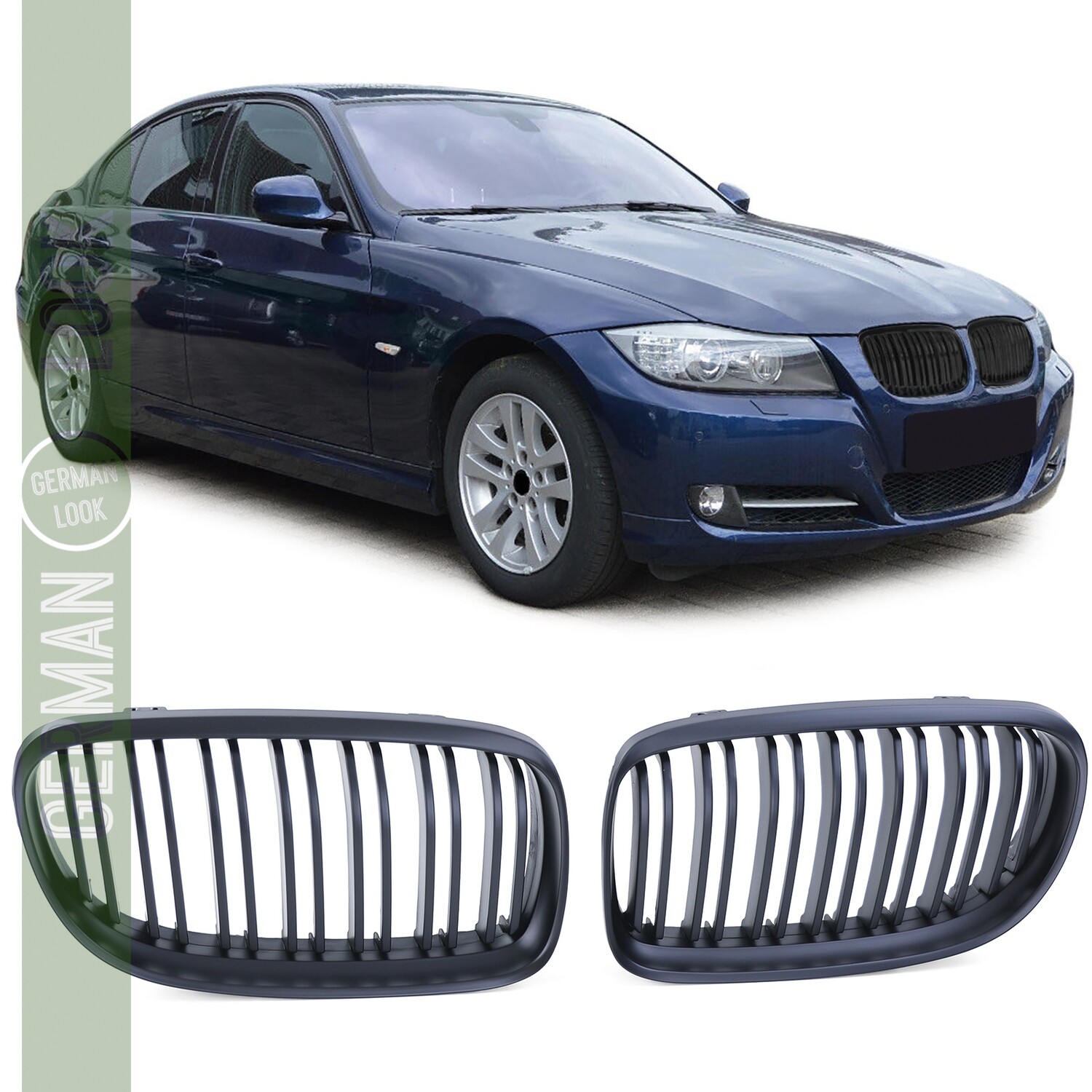 Calandre double lame pour BMW Série 3 E90 E91 2008-2011 noir mat