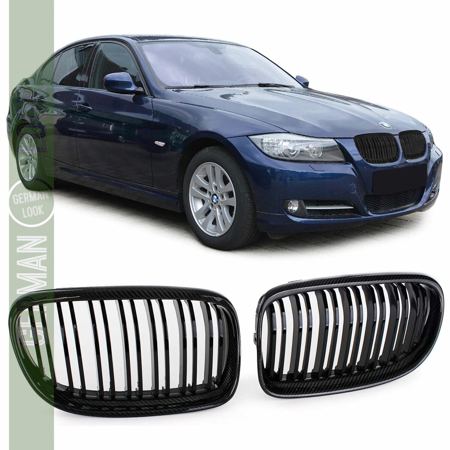 Calandre double lame pour BMW Série 3 E90 E91 2008-2011 Carbone