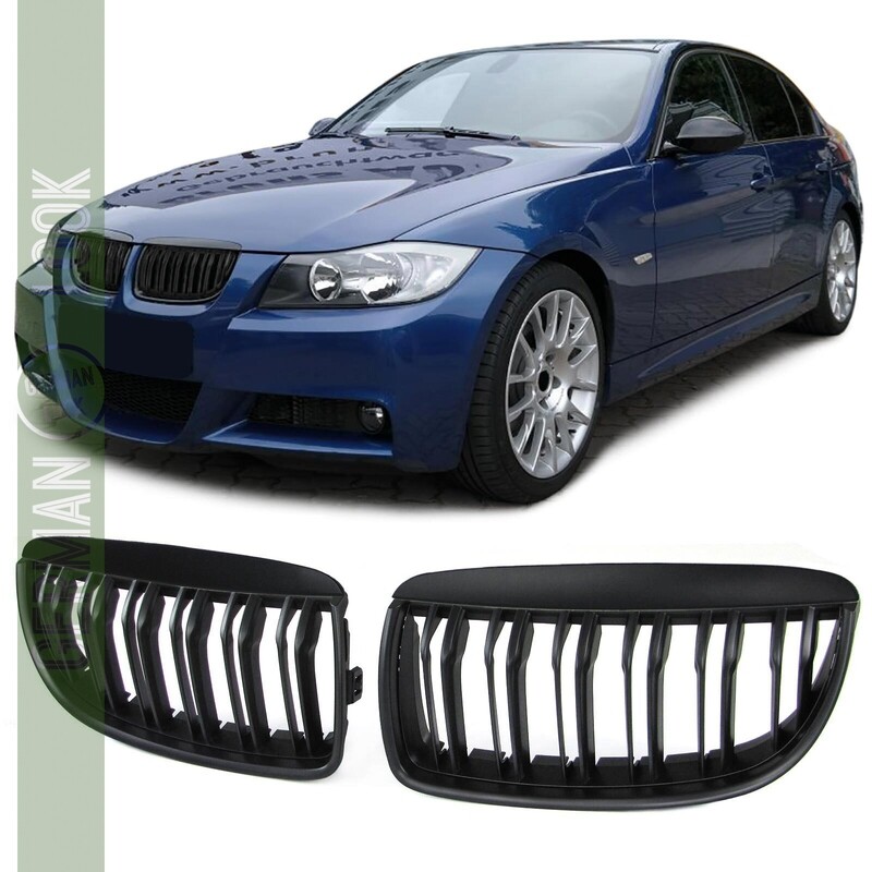 Calandre double lame pour BMW Série 3 E90 E91 2005-2008 noir mat