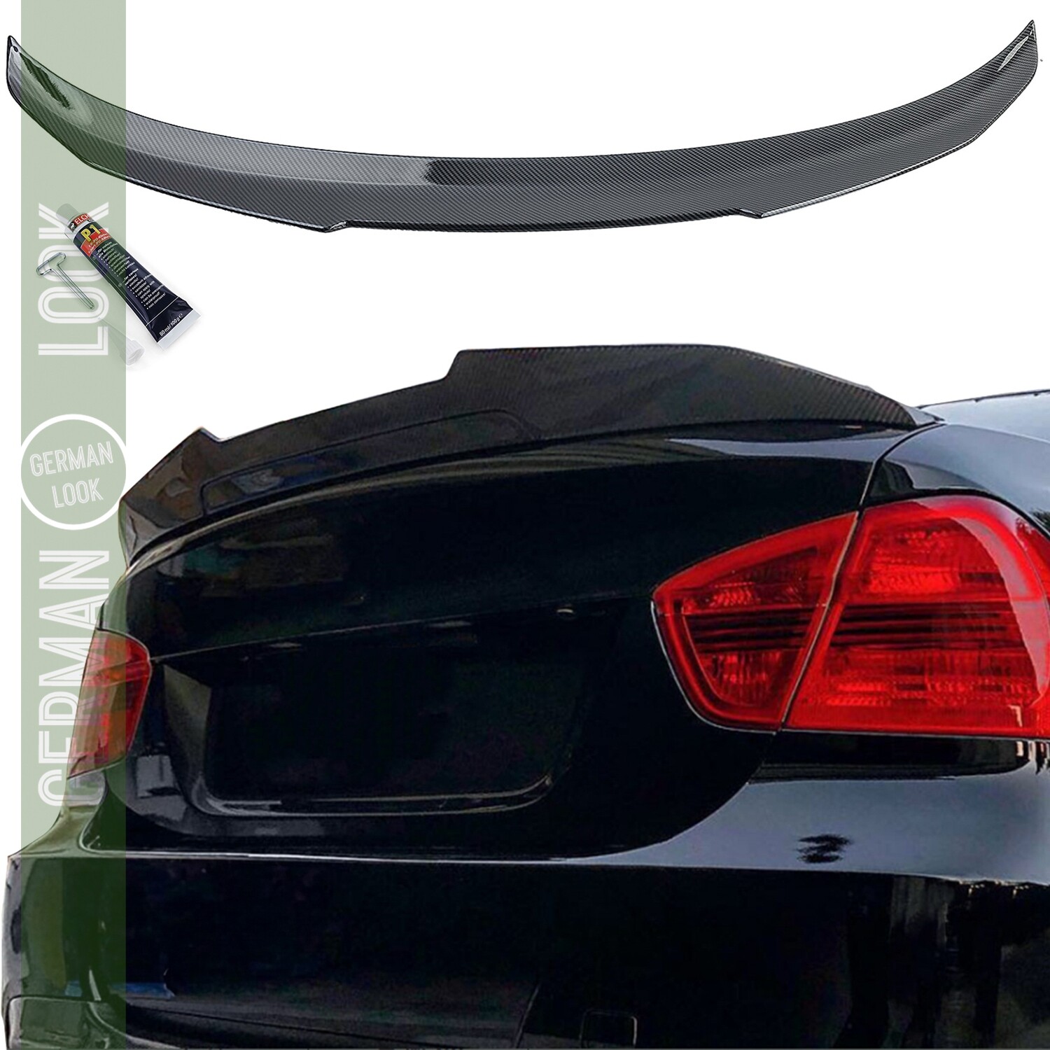 Aileron estilo M4 para BMW Série 3 E90 2005–2011 com acabamento carbono