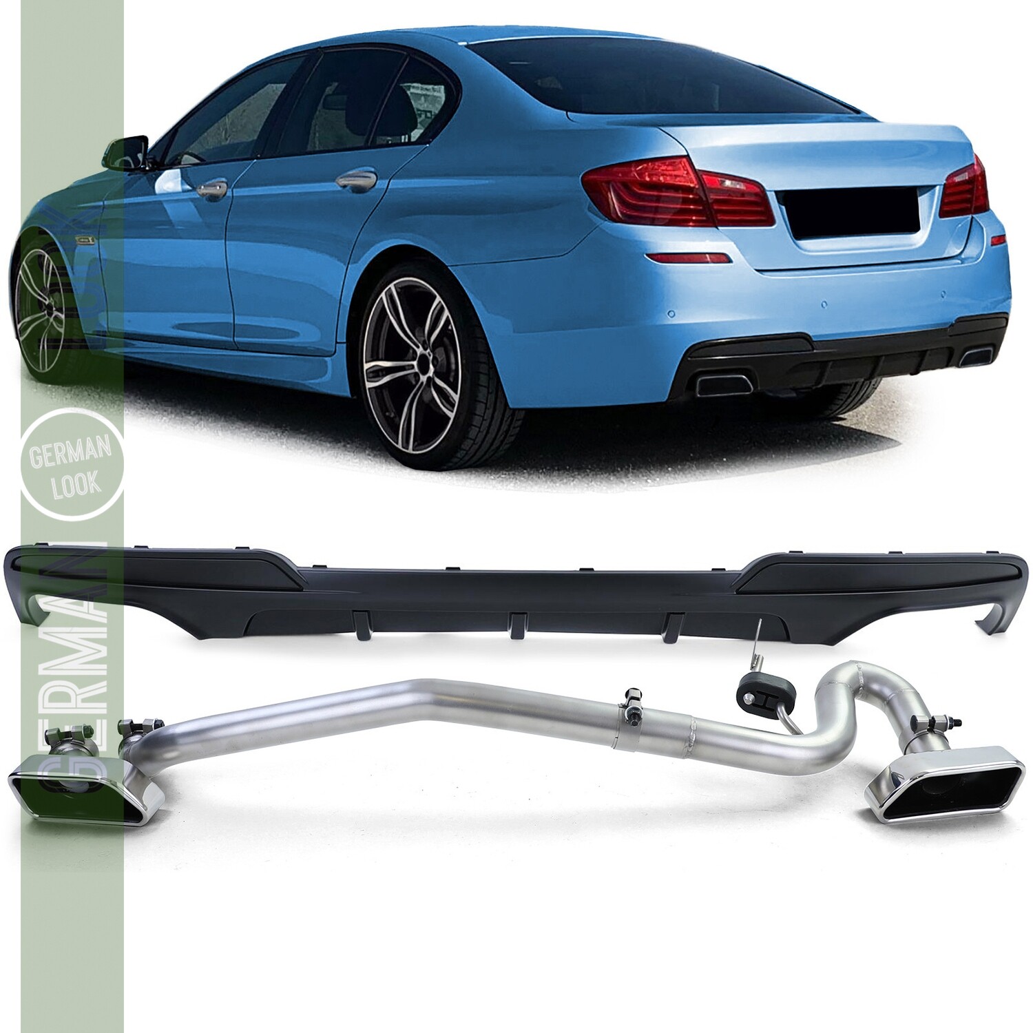 Diffuseur arrière Matt + Conversion de tuyau d'échappement Duplex V8 pour BMW F10 F11 520 525 528 530