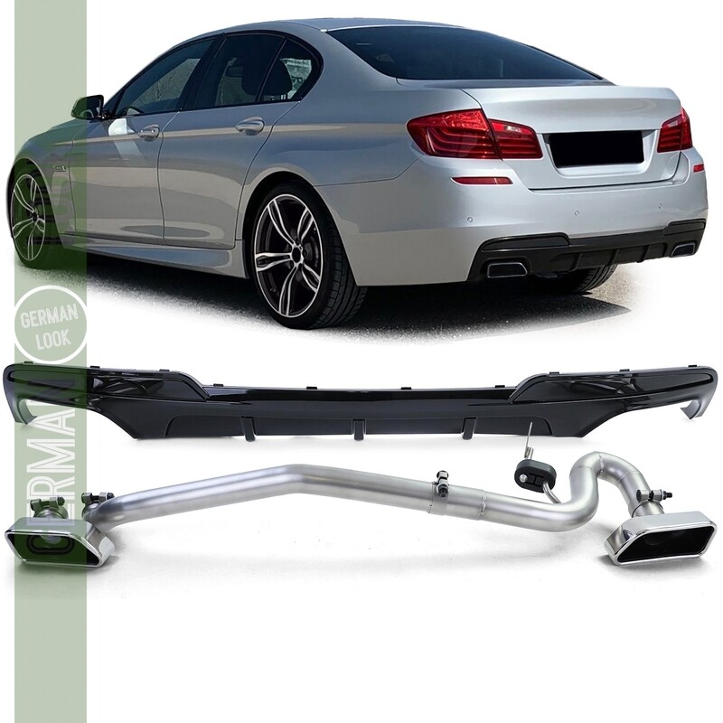Diffuseur arrière Brillant + Conversion de tuyau d'échappement Duplex V8 pour BMW F10 F11 520 525 528 530