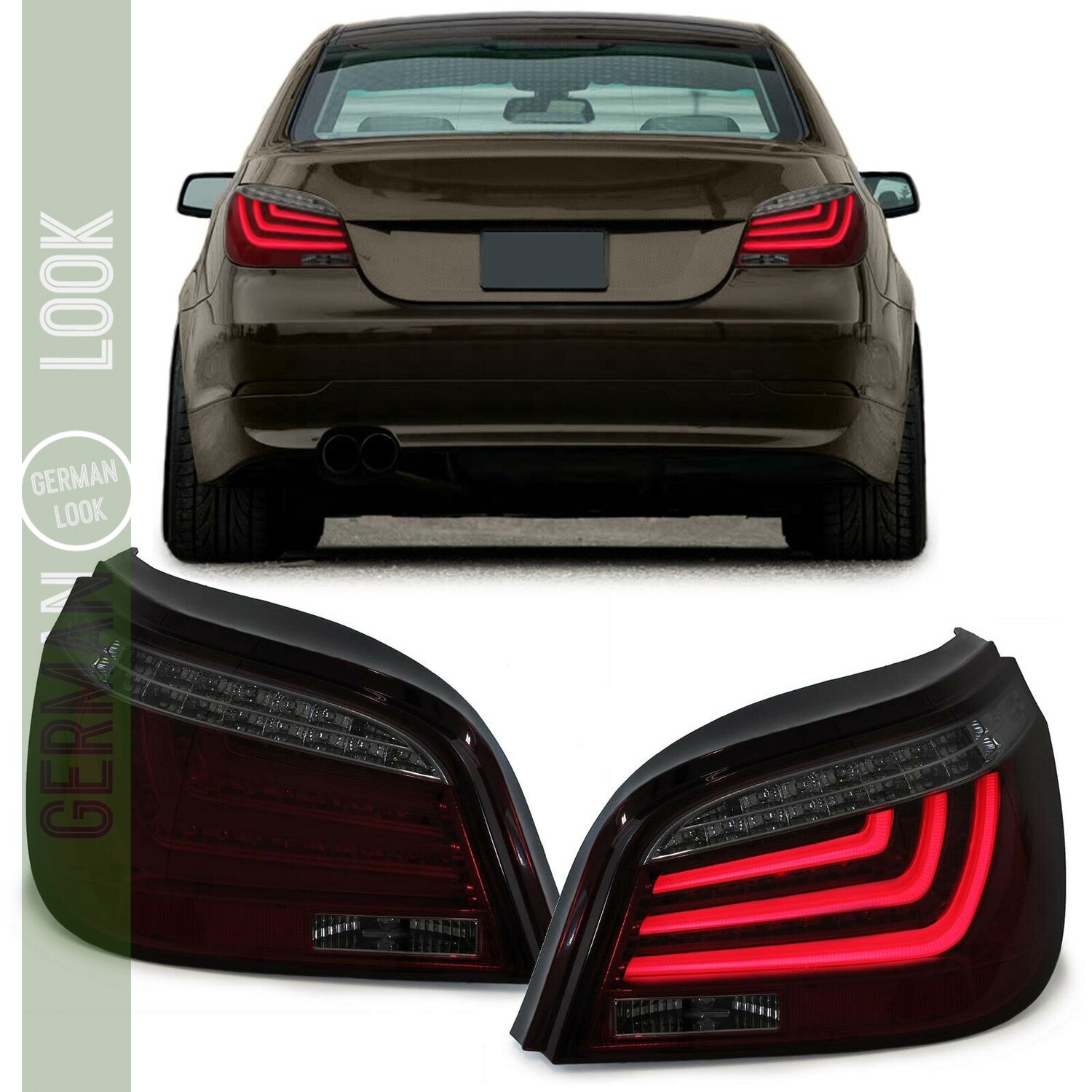 Paire de feux arrière à LED en verre rouge et noir avec pour BMW Série 5 E60 Berline 2003 - 2007