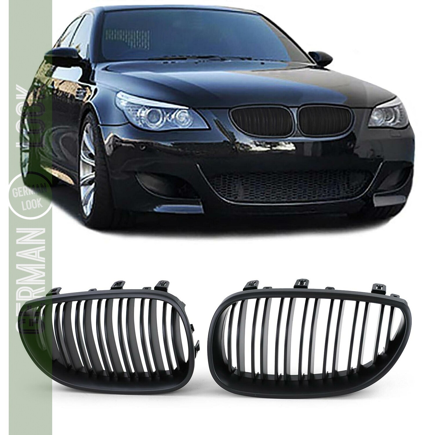 Calandre double lame pour BMW Série 5 E60 E61 noir mat