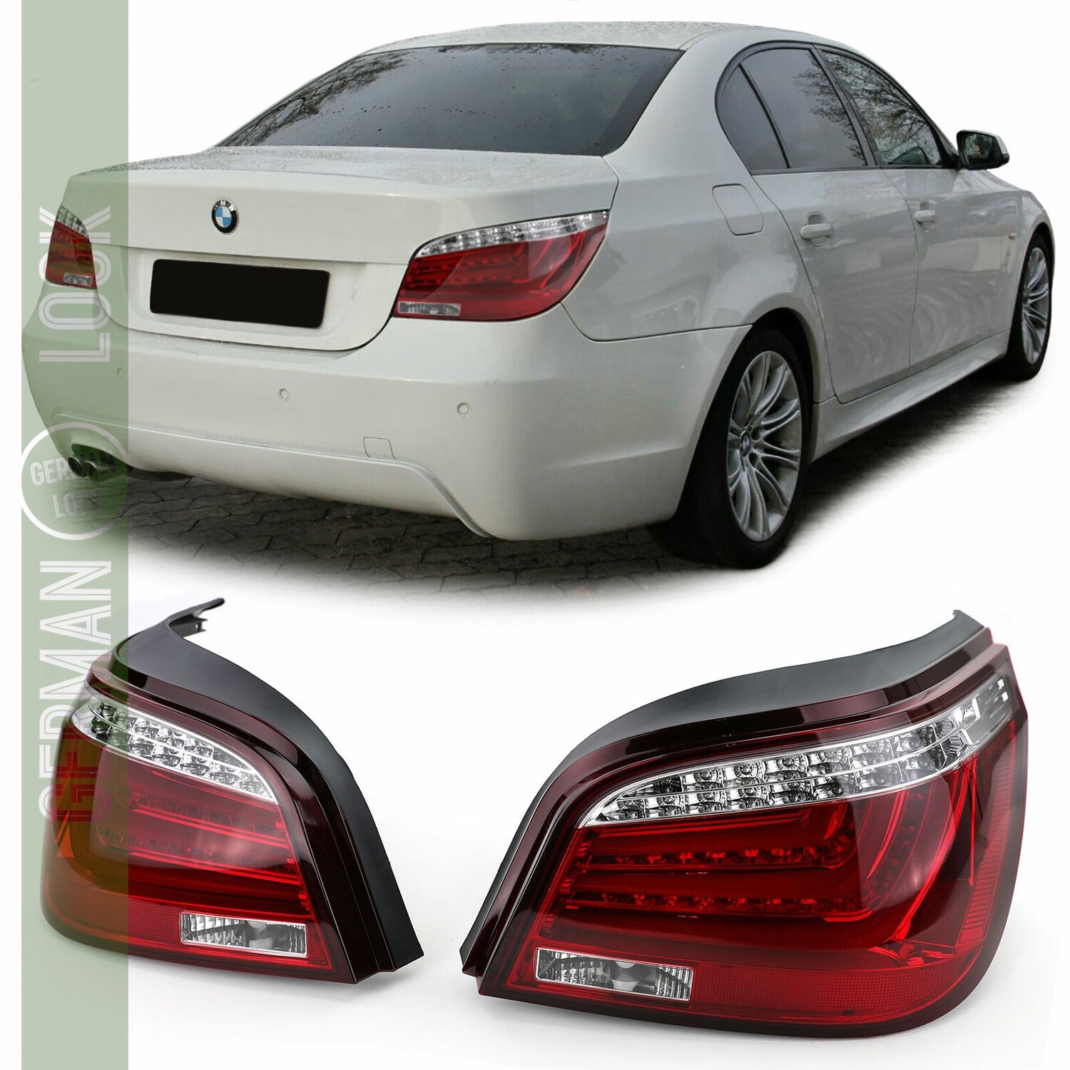 Paire de feux arrière à LED en verre rouge et blanc avec clignotants pour BMW Série 5 E60 Berline 2007 - 2010   LCI