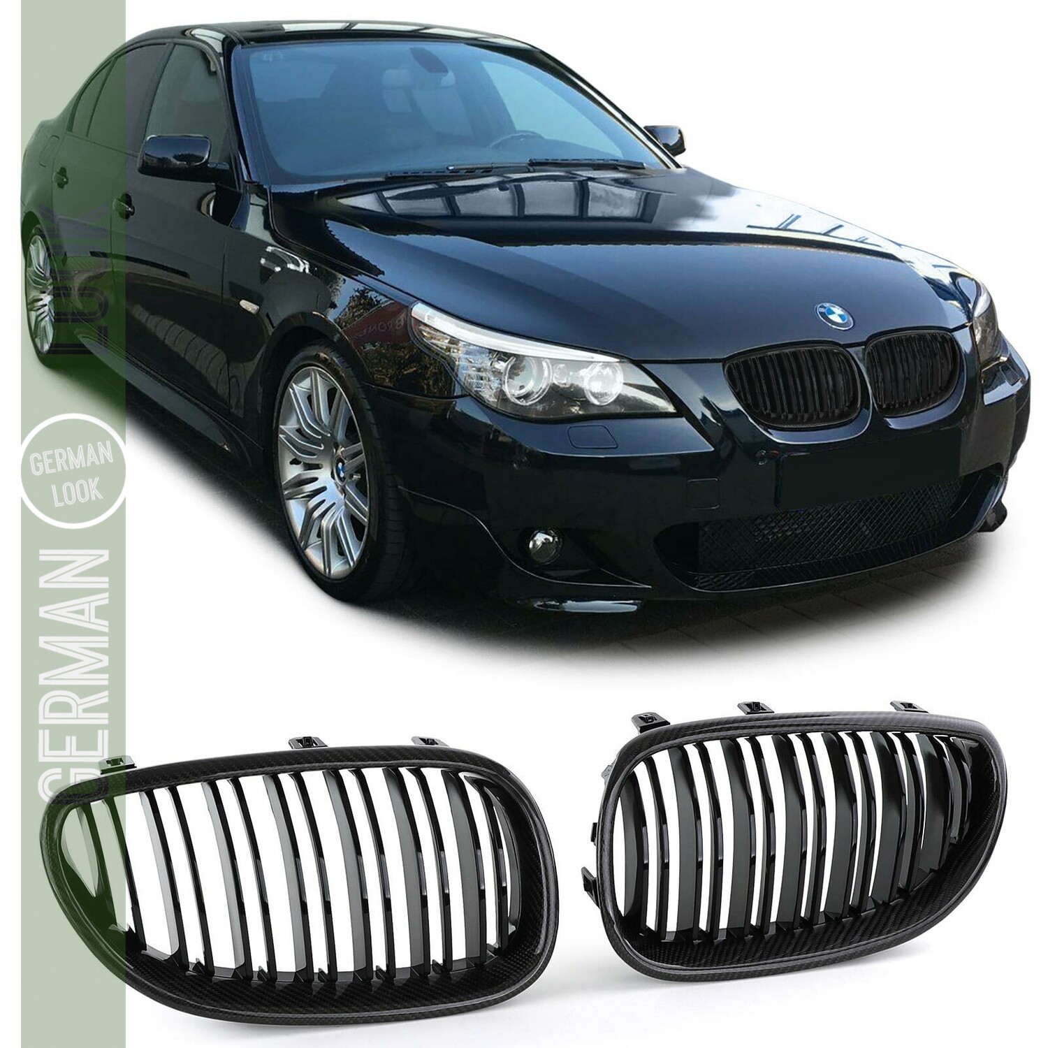 Calandre double lame pour BMW Série 5 E60 E61 vérritable carbone