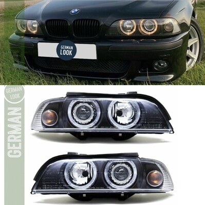 Kit de 2 Phares Angel Eyes noir pour BMW Série 5 E39 Phase 2 (2000 - 2003) Berline - Touring - D2S/H7