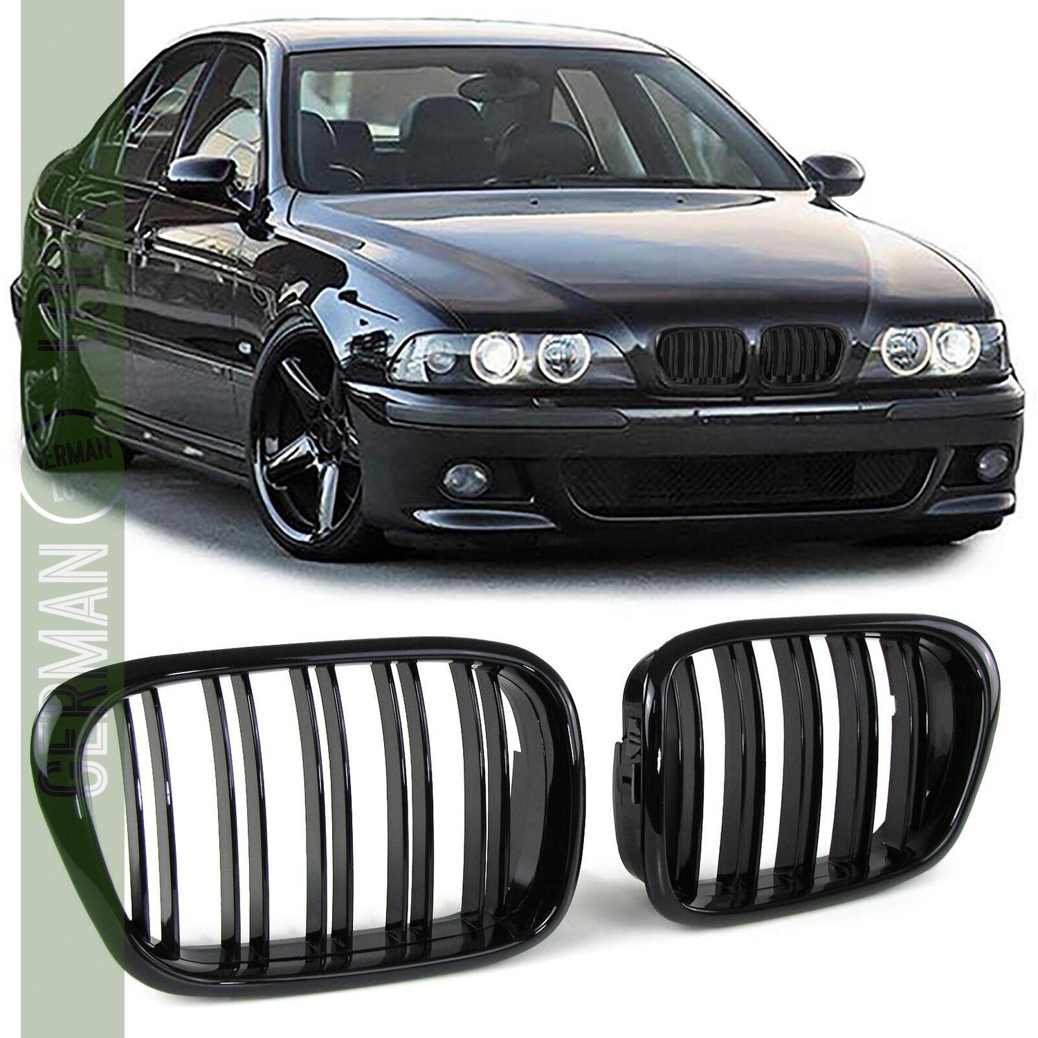 Calandre double lame pour BMW Série 5 E39 1995-2003 noir brillant