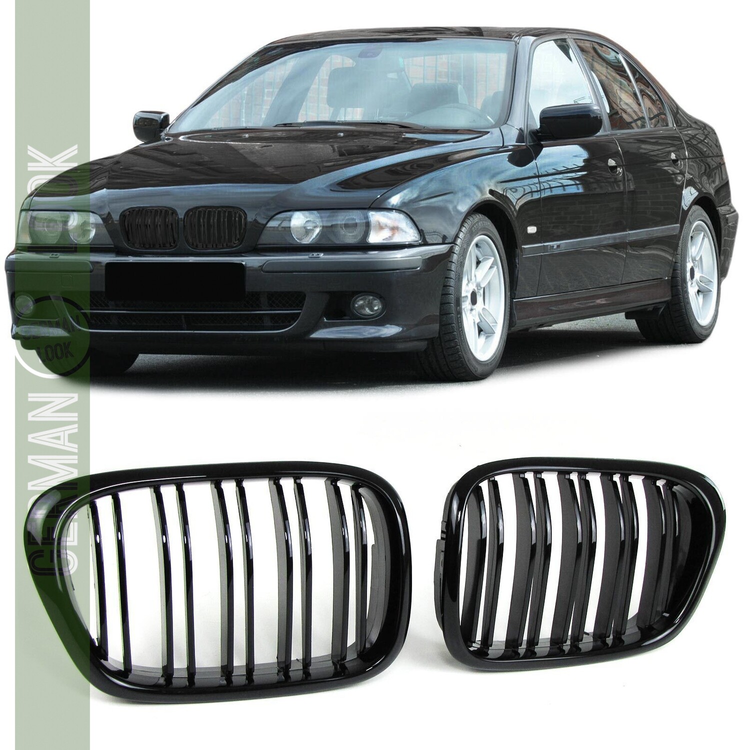 Calandre double lame pour BMW Série 5 E39 1995-2003  noir brillant