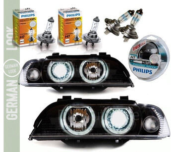 Paire de phares Angel Eyes look Pack M Performance + ampoules Philips pour BMW E39 1995 - 2000