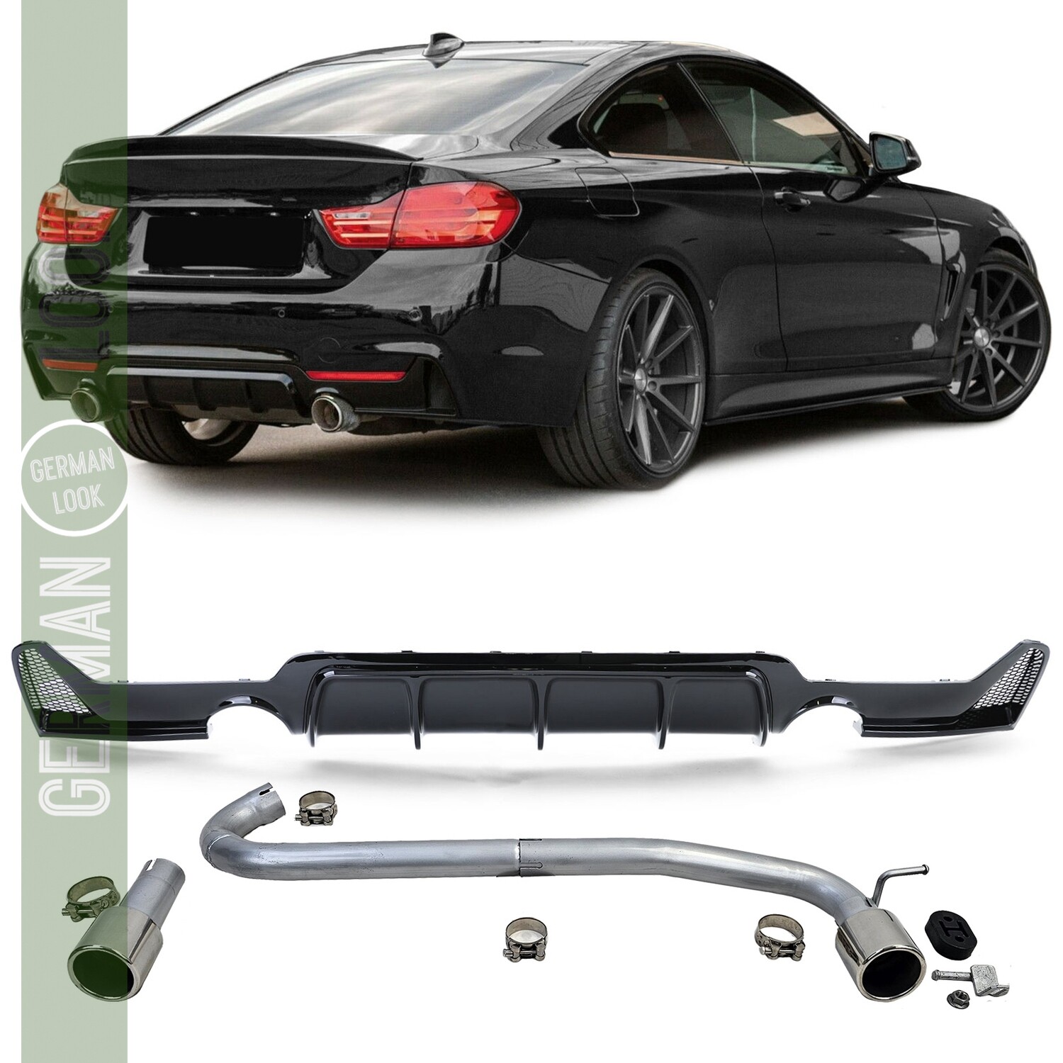 Diffuseur arrière brillant + sortie d'échappement look 440 pour BMW F32 F33 F36 425 428 430