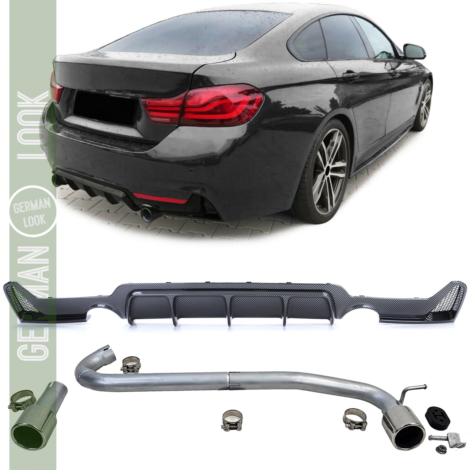 Diffuseur arrière look carbone + sortie d'échappement look 440 pour BMW F32 F33 F36 425 428 430
