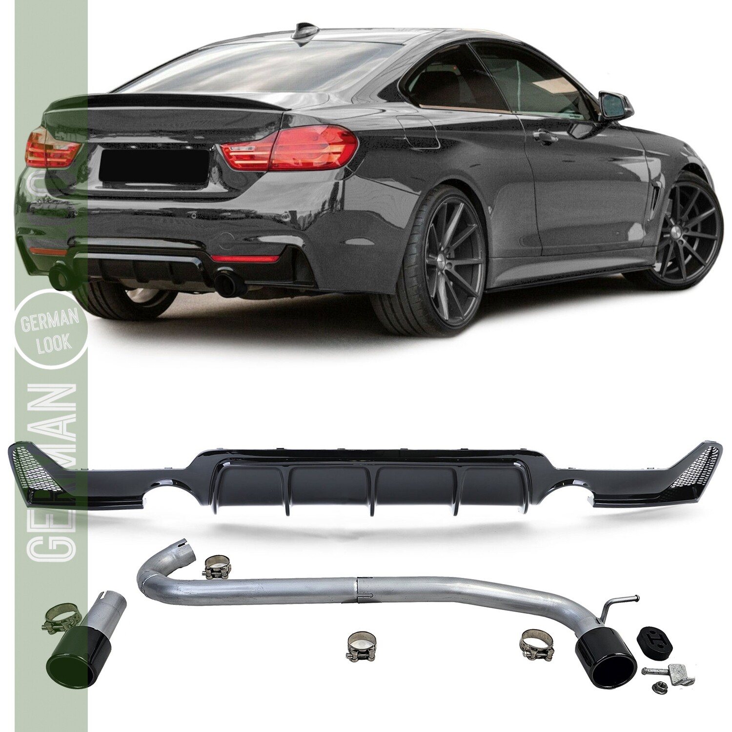 Diffuseur arrière brillant + sortie d'échappement look 440 pour BMW F32 F33 F36 425 428 430