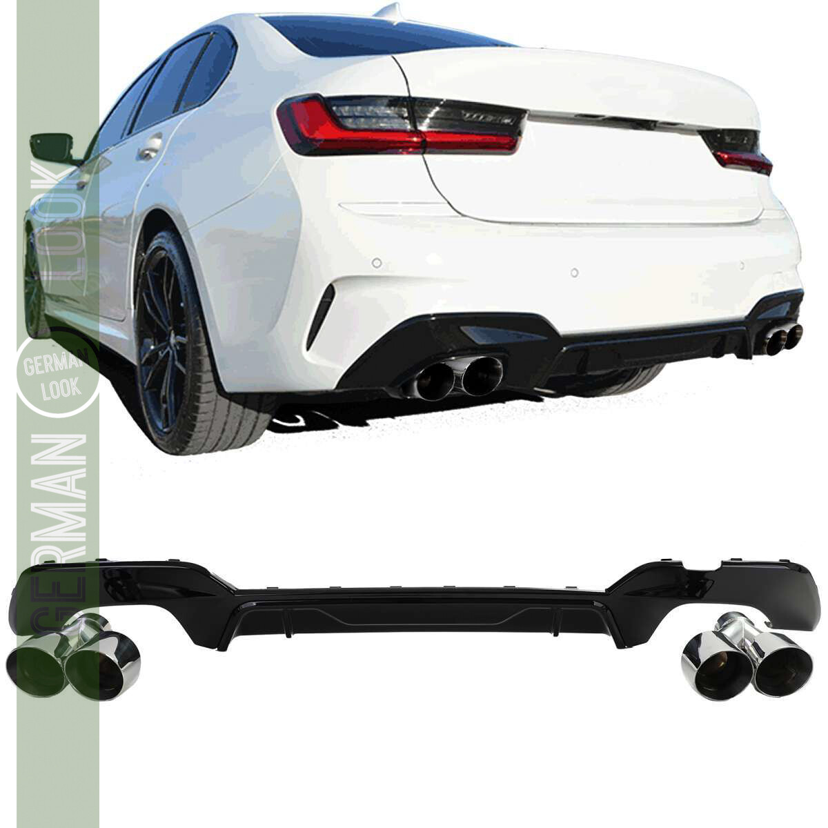 Diffuseur double tube droite gauche noir et chrome sur mesure pour BMW G20 G21 318 320 330