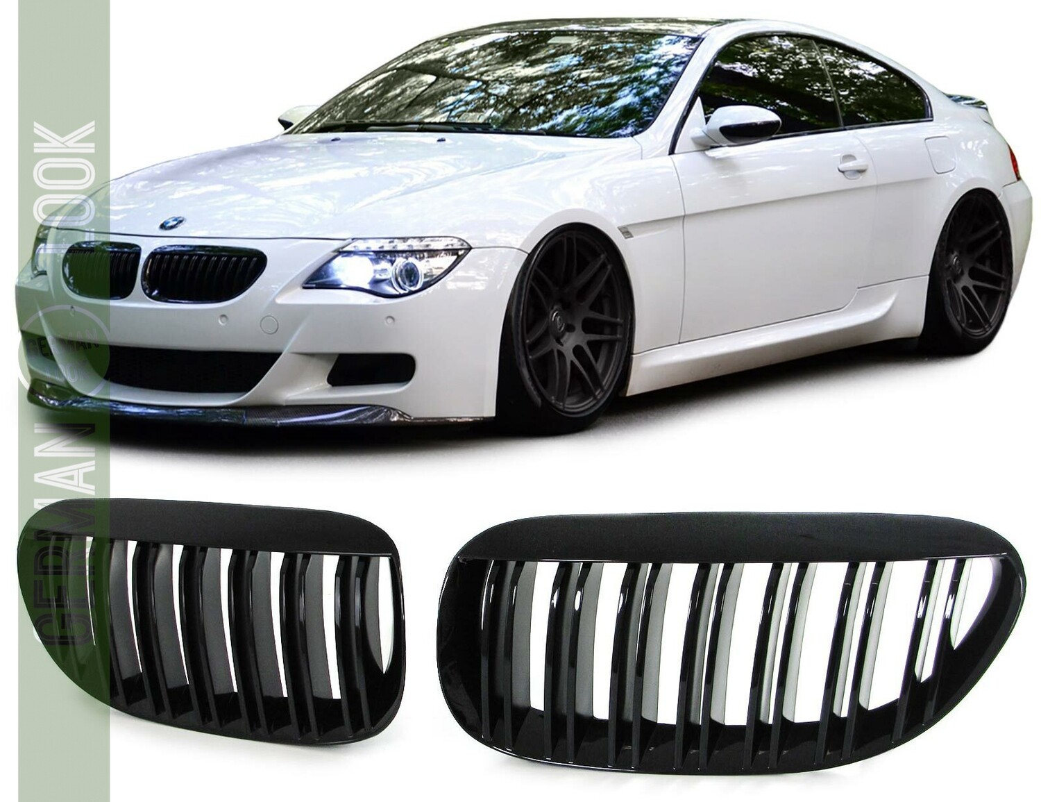 Calandre / Grille Double Lame pour BMW Série 6 E63 / E64 Noir Brillant Look Pack M Performance