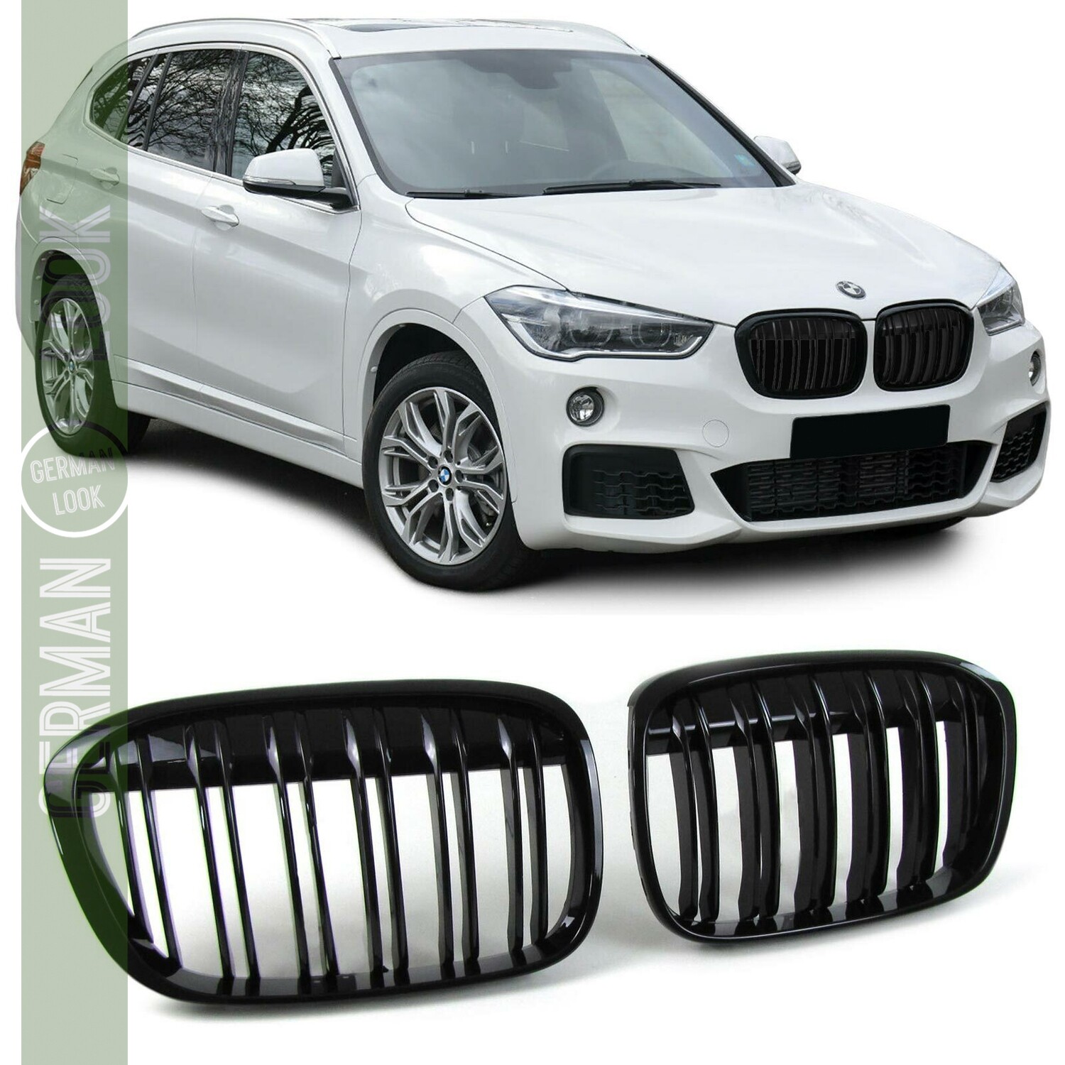 Calandre sport double lame noir brillant pour BMW X1 F48 après 2014