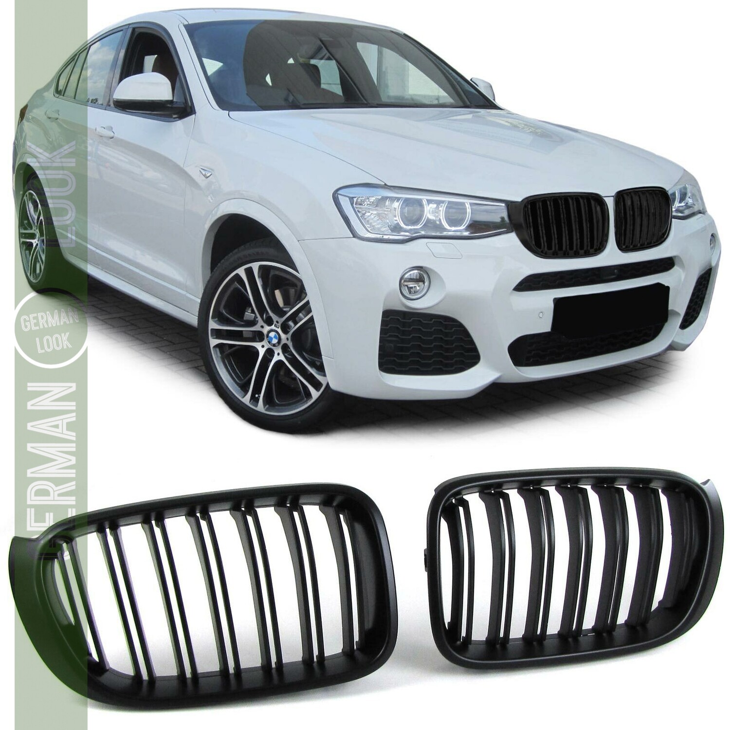 Grelha / Grelha Dupla Lâmina para BMW X3 F25 X4 F26 Matte Black Look Pack M Performance após 2014
