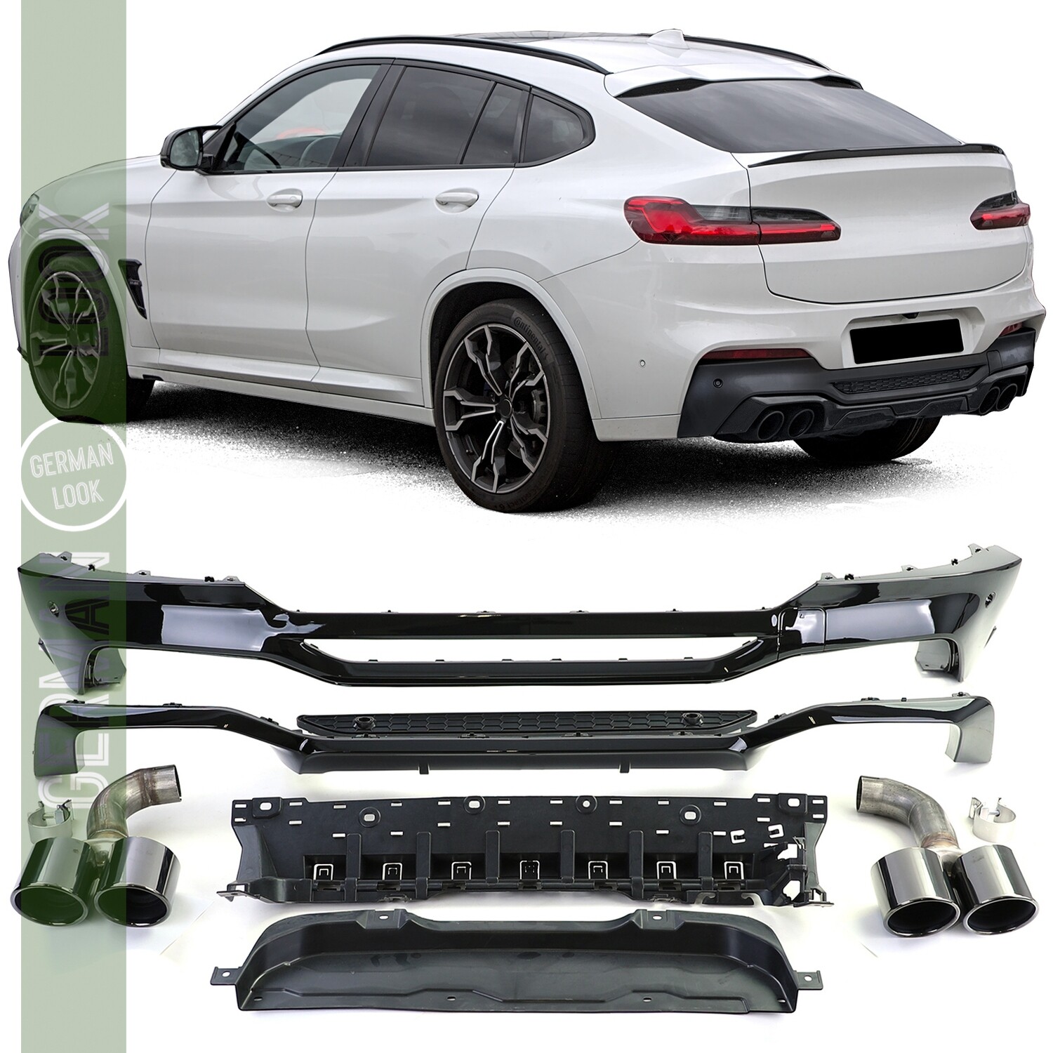 Conversion performance de diffuseur arrière + sorties d'échappement noir pour BMW X4 G02 2018-2021