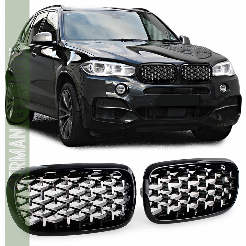 Calandre / Grille​ nid d'abeille Sport Look noir brillant/chromé pour BMW X5 F15 X6 F16