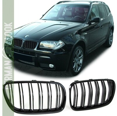 Calandre / Grille &Double Lame pour BMW X3 E83 Noir Brillant Look Pack M Performance 2006 - 2011